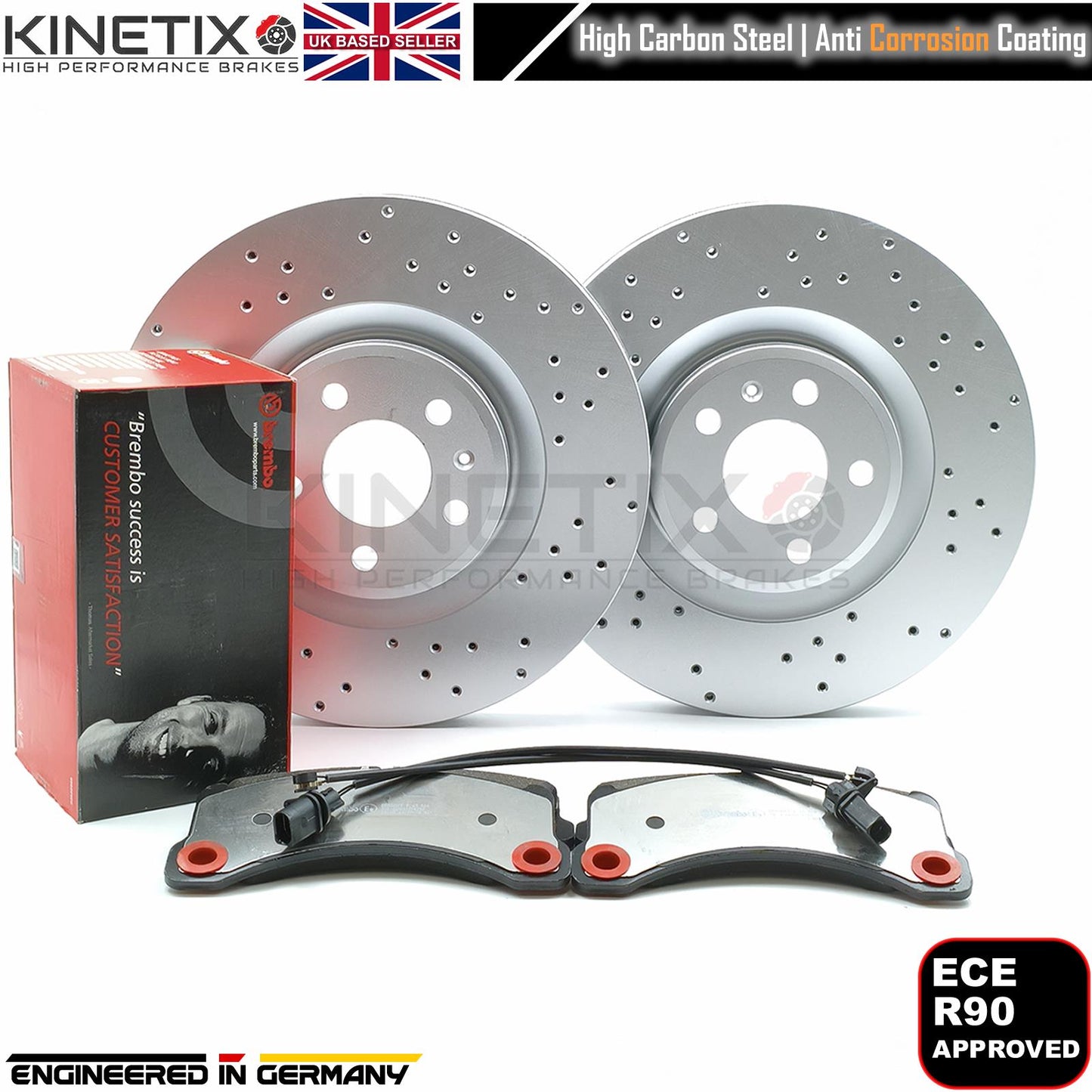 FOR PORSCHE MACAN 3.0 S 14-18 DRILLED FRONT BRAKE DISCS BREMBO PADS WIRES 350mm