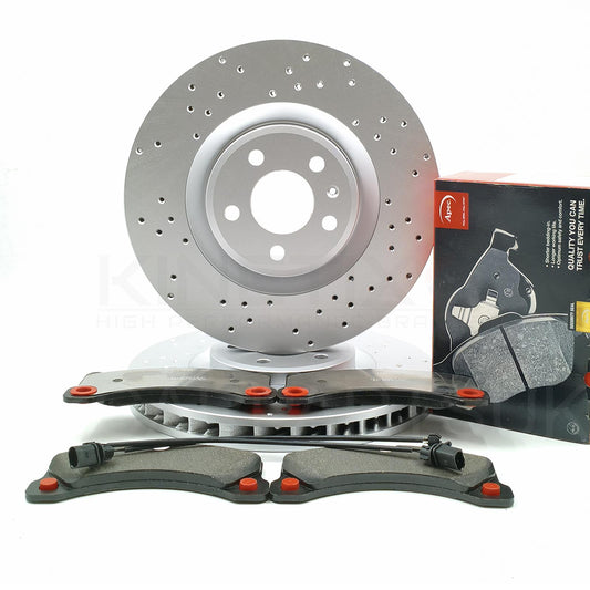 FOR PORSCHE MACAN 3.0 S DIESEL DRILLED FRONT BRAKE DISCS PADS & SENSORS 350mm