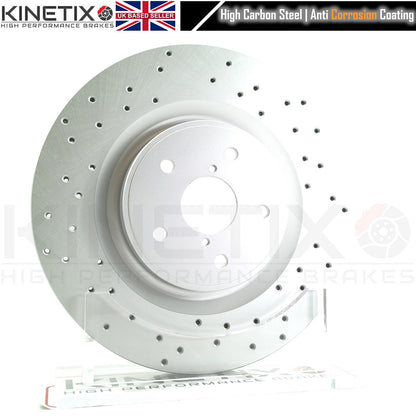 CROSS DRILLED FRONT BRAKE DISCS & PADS FOR SUBARU WRX STI 2.5 AWD 2014- 6 POT BREMBOS 340mm