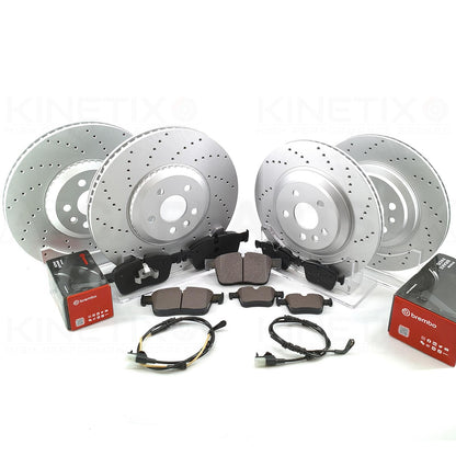 FOR RANGE ROVER VELAR D200 R-Dynamic CROSS DRILLED PERFORMANCE FRONT REAR BRAKE DISCS BREMBO PADS & WEAR WIRE SENSOR LEADS 350mm 325mm