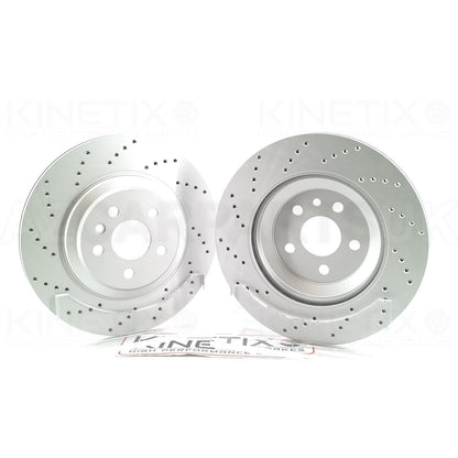 FOR RANGE ROVER VELAR 3.0 P340 SCV6 2018+ PERFORMANCE CROSS DRILLED REAR BRAKE DISCS BREMBO PADS & WEAR WIRE SENSOR LEAD 325mm
