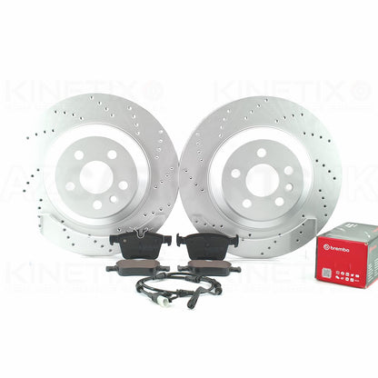 FOR RANGE ROVER VELAR 3.0 P380 SCV6 2017+ PERFORMANCE CROSS DRILLED REAR BRAKE DISCS BREMBO PADS & WEAR WIRE SENSOR LEAD 325mm
