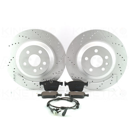 FITS RANGE ROVER VELAR 2017- CROSS DRILLED REAR BRAKE PERFORMANCE DISCS PADS & WEAR SENSOR 325mm X 20mm LR161920 | LR141725 | LR167829