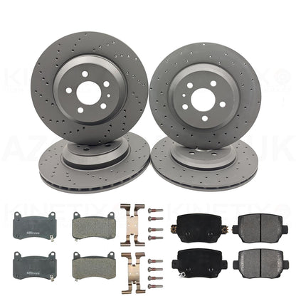 TESLA MODEL 3 PERFORMANCE (5YJ3) 2018- CROSS DRILLED FRONT REAR BRAKE DISCS PADS & FITTING PINS KIT 335mm 355mm