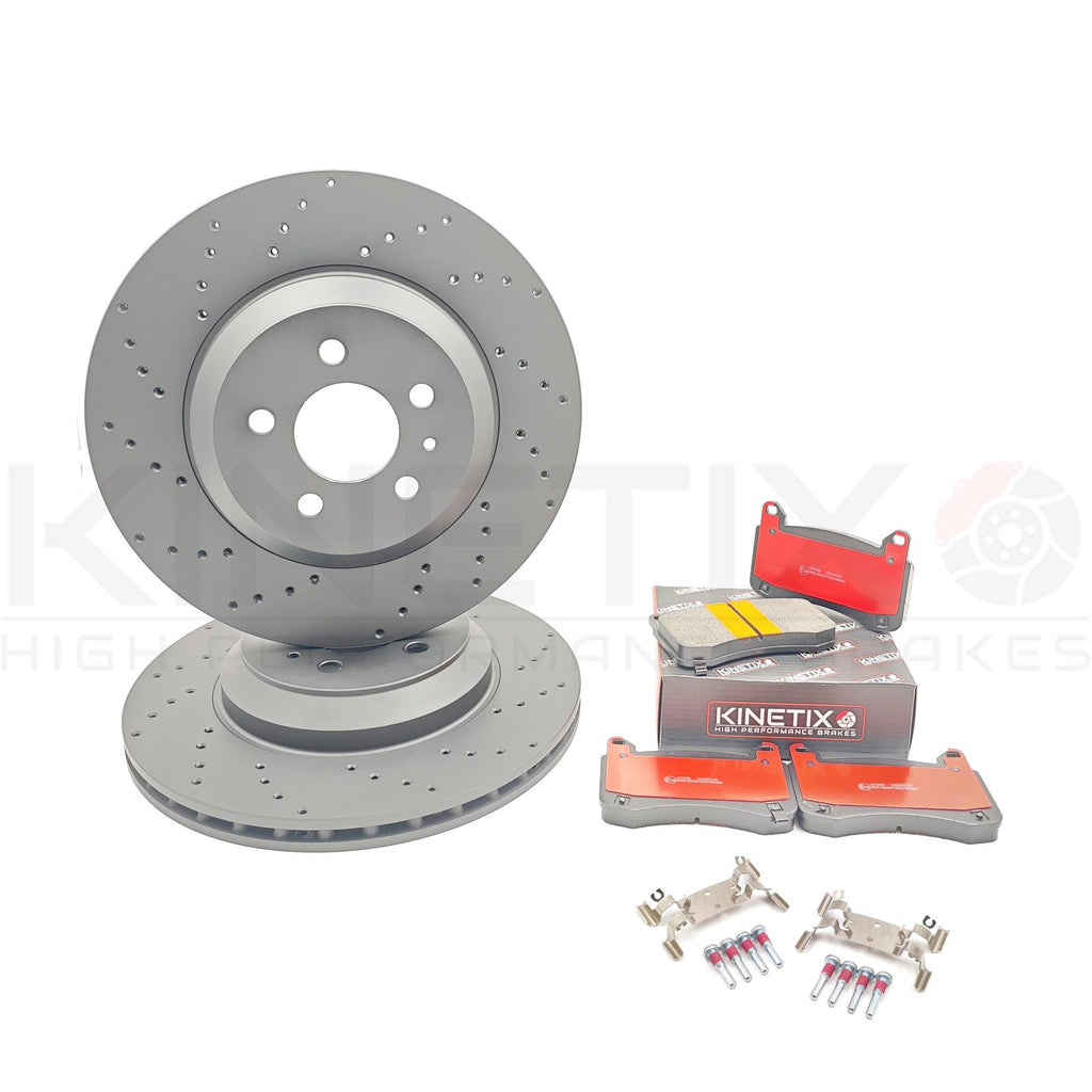 FOR TESLA MODEL 3 PERFORMANE 2018- DRILLED FRONT BRAKE DISCS CERAMIC PADS 355mm