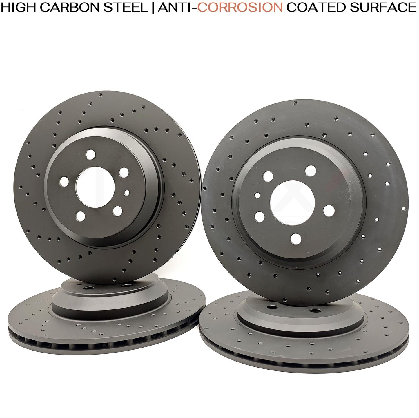 TESLA MODEL 3 PERFORMANCE (5YJ3) 2018- CROSS DRILLED FRONT REAR BRAKE DISCS PADS & FITTING PINS KIT 335mm 355mm