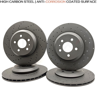 TESLA MODEL 3 PERFORMANCE (5YJ3) 2018- CROSS DRILLED FRONT REAR BRAKE DISCS PADS & FITTING PINS KIT 335mm 355mm