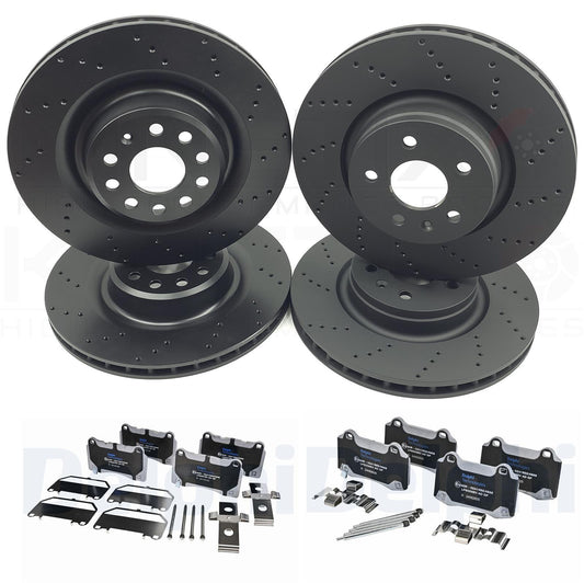 FOR TESLA MODEL S MODEL X CROSS DRILLED FRONT REAR BRAKE DISCS DELPHI EV PADS