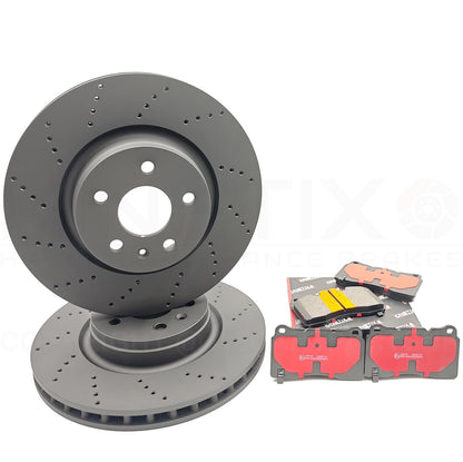 FOR TESLA MODEL X 75D / P100D / 100D DRILLED FRONT BRAKE DISCS PADS 355mm X 32mm