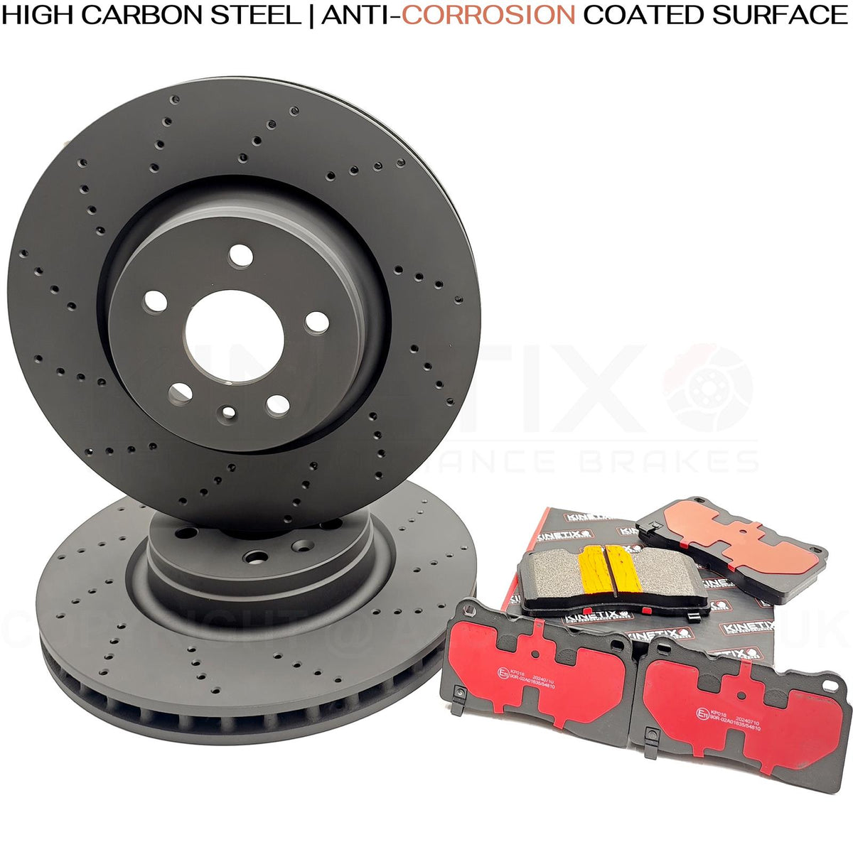 FOR TESLA MODEL X 75D / P100D / 100D DRILLED FRONT BRAKE DISCS PADS 355mm X 32mm