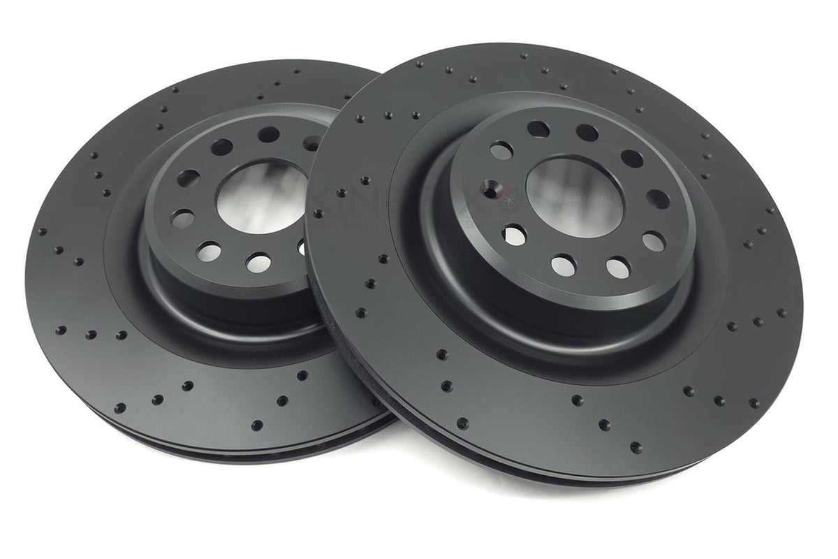 FOR TESLA MODEL S P90D REAR CROSS DRILLED PERFORMANCE BRAKE DISCS PAIR 365mm
