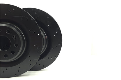 FOR TESLA MODEL S P85 REAR CROSS DRILLED PERFORMANCE BRAKE DISCS PAIR 365mm