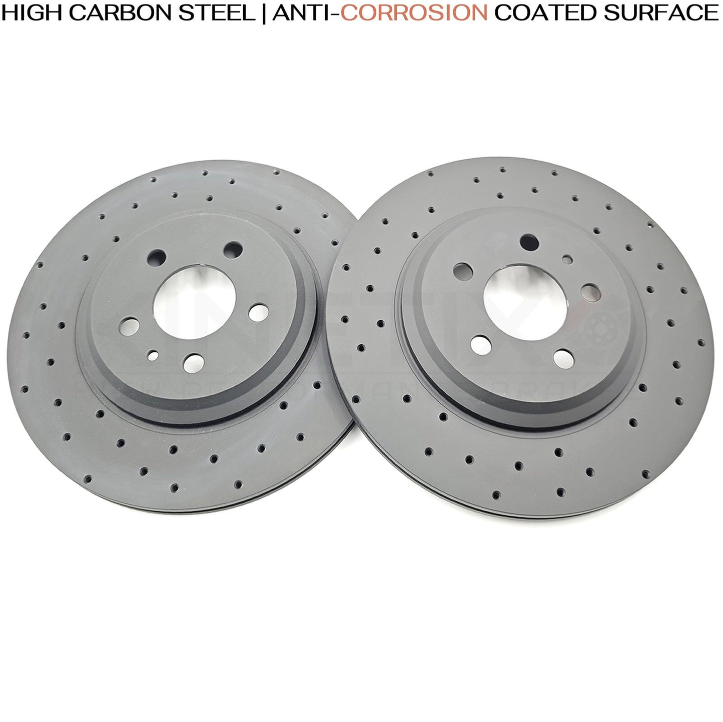 TESLA MODEL 3 PERFORMANCE (5YJ3) 2018- CROSS DRILLED FRONT REAR BRAKE DISCS PADS & FITTING PINS KIT 335mm 355mm