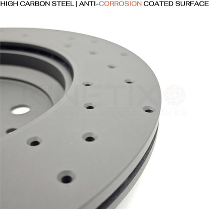 TESLA MODEL 3 PERFORMANCE (5YJ3) 2018- CROSS DRILLED FRONT REAR BRAKE DISCS PADS & FITTING PINS KIT 335mm 355mm