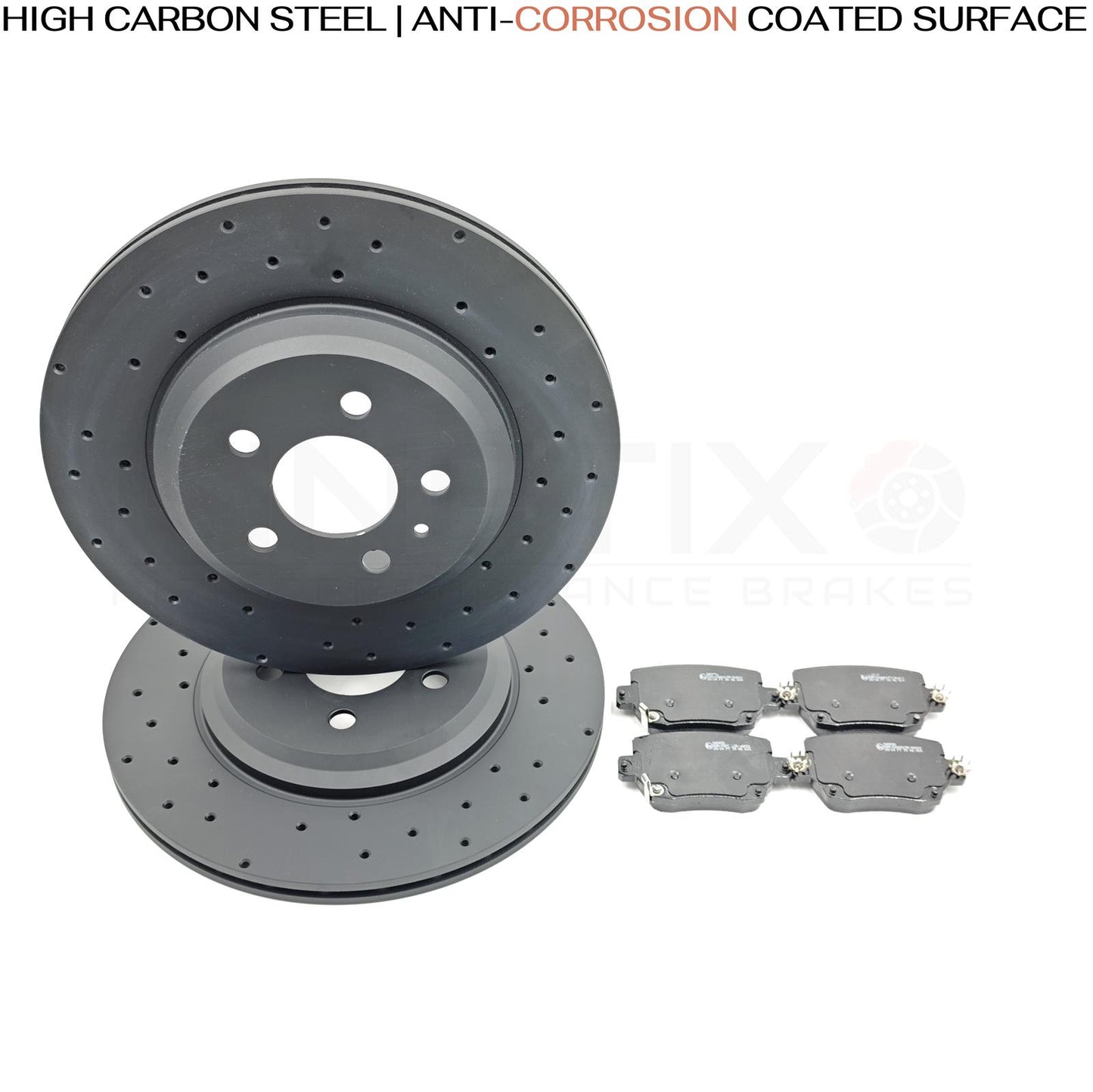 FOR TESLA MODEL 3 PERFORMANCE 5YJ3 2018- DRILLED REAR BRAKE DISCS PADS 335mm