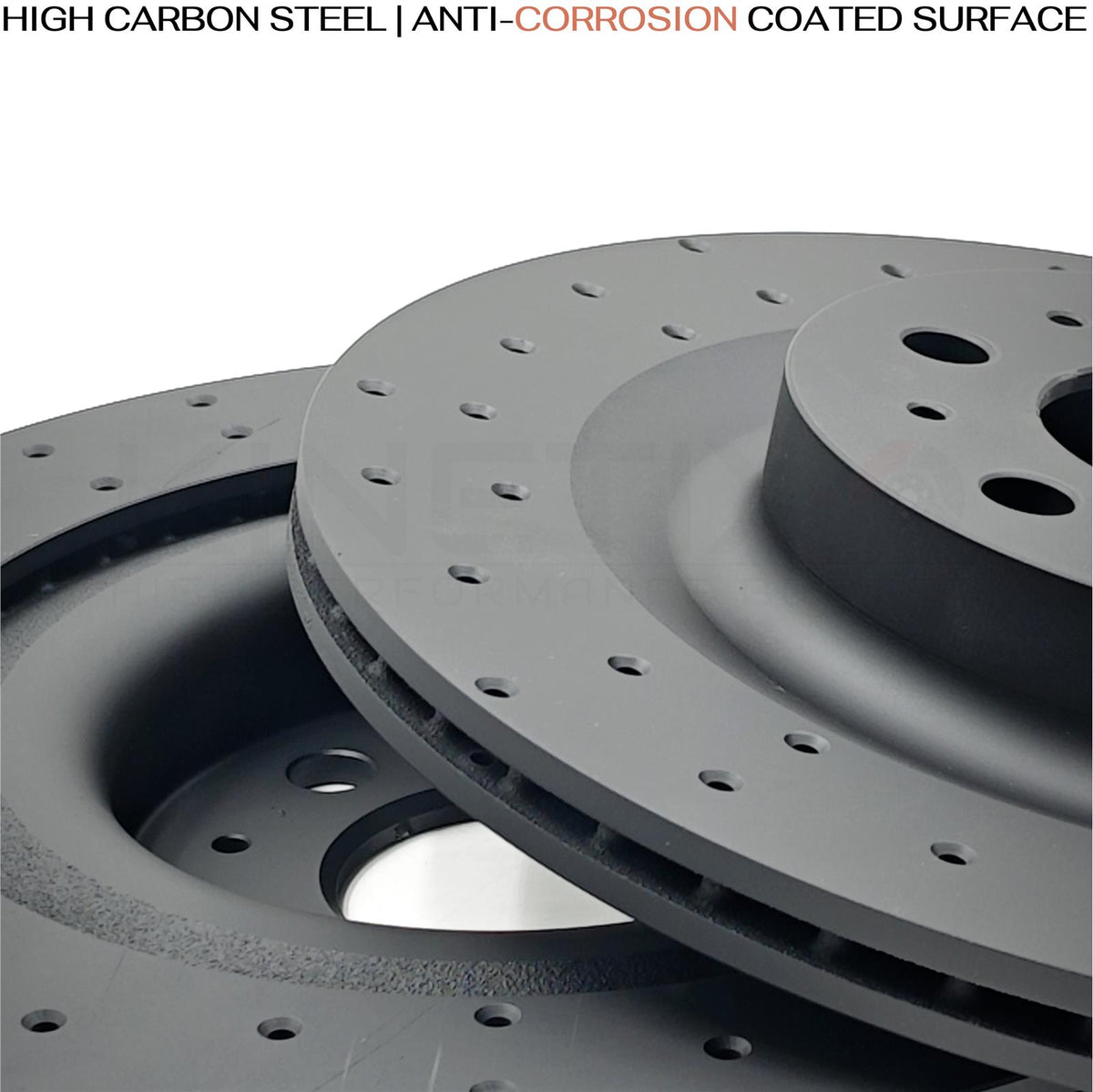 FITS TESLA MODEL Y (5YJY) 2019- CROSS DRILLED FRONT REAR BRAKE DISCS 335mm 355mm