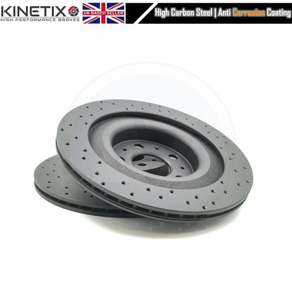 FOR TESLA MODEL Y 2021+ DRILLED FRONT REAR BRAKE DISCS CERAMIC PADS 355mm 335mm