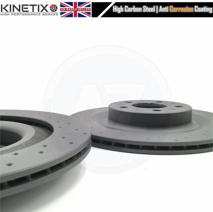 FOR TESLA MODEL Y 2021+ DRILLED FRONT REAR BRAKE DISCS CERAMIC PADS 355mm 335mm