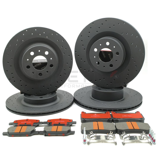 FOR TESLA MODEL Y 2021+ DRILLED FRONT REAR BRAKE DISCS CERAMIC PADS 355mm 335mm
