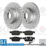 FOR VW TRANSPORTER CARAVELLE 2009- CROSS DRILLED FRONT BRAKE DISCS PADS 340mm