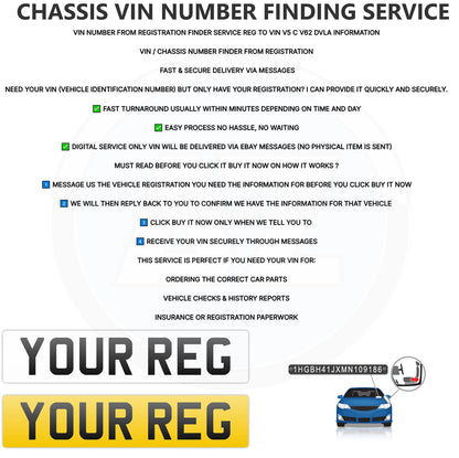 VIN NUMBER FROM REGISTRATION FINDER SERVICE REG TO VIN V5 C V62 DVLA INFORMATION