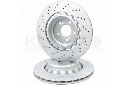 FOR BMW M3 F80 REAR LEFT RIGHT DRILLED BRAKE DISCS MINTEX PADS & WIRE 370mm