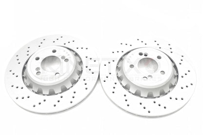 FOR BMW M3 F80 REAR LEFT RIGHT DRILLED BRAKE DISCS MINTEX PADS & WIRE 370mm