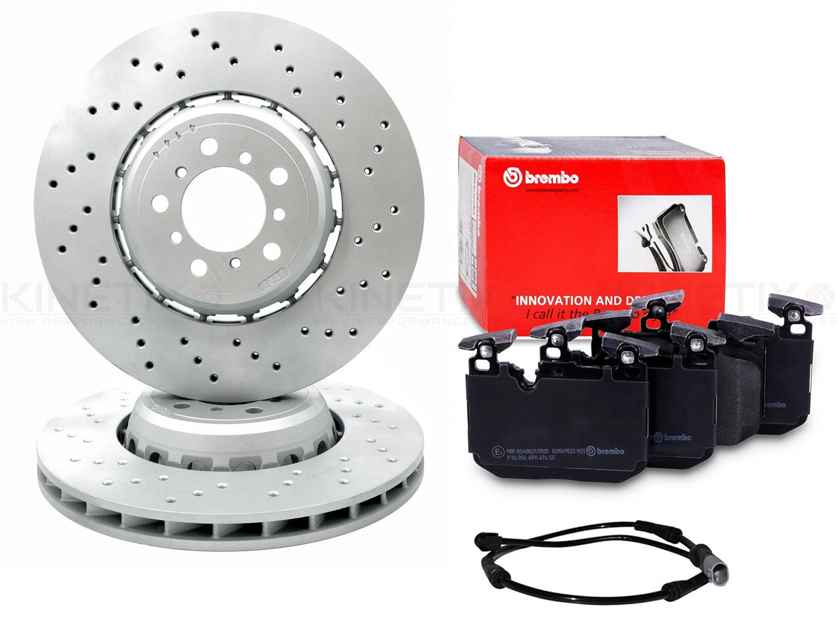 FOR BMW M2 M3 M4 FRONT LEFT RIGHT DRILLED BRAKE DISCS BREMBO PADS WEAR SENSOR