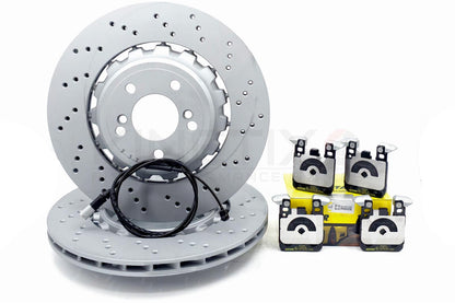 FOR BMW M2 M3 M4 CROSS DRILLED REAR BRAKE DISCS TEXTAR PADS WEAR SENSOR 370mm