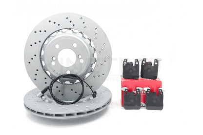 FOR BMW M3 F80 REAR LEFT RIGHT DRILLED BRAKE DISCS MINTEX PADS & WIRE 370mm