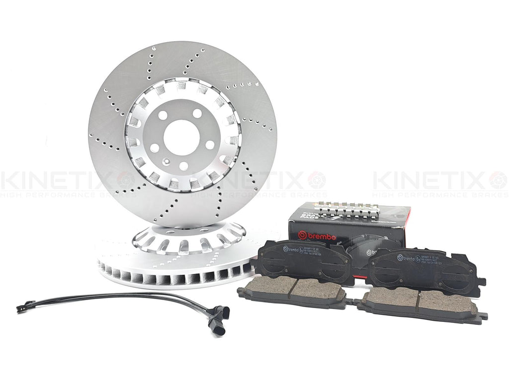 FOR AUDI A6 A7 A8 S6 S7 SQ5 FRONT DRILLED BRAKE DISCS BREMBO PADS SENSORS 375mm