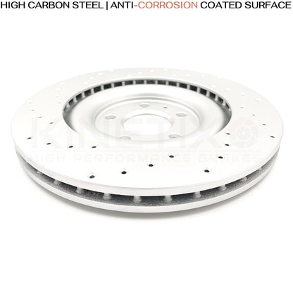 FOR VW TOUAREG R 3.0 R 2020- DRILLED REAR BRAKE DISCS PADS & WEAR SENSORS 350mm
