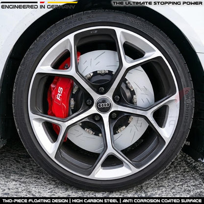 FOR AUDI RS4 RS5 B9 GROOVED FRONT 2 PIECE FLOATING BRAKE DISCS CERAMIC PADS