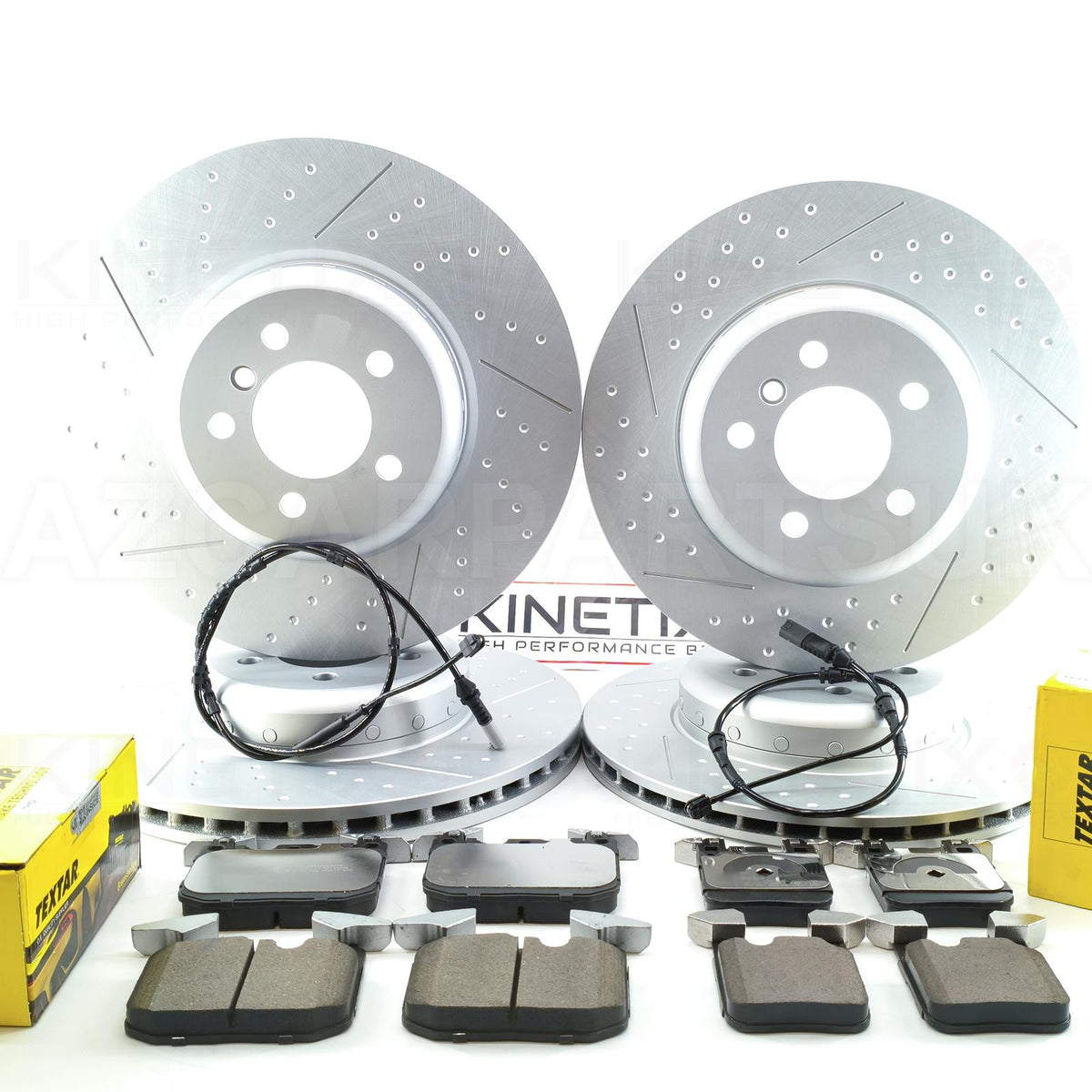 FOR BMW 330d 430d Fxx M SPORT M PERFORMANCE DIMPLED GROOVED Bi-METALLIC 2 PIECE FRONT REAR BRAKE DISCS TEXTAR PADS & SENSORS 370mm 345mm