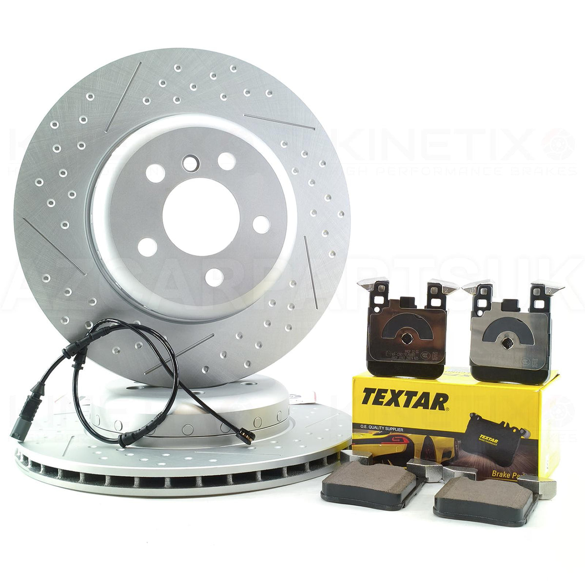 FOR BMW 330d 335d 430d 435d F30 F31 F32 F33 F34 F36 M SPORT PERFORMANCE DIMPLED GROOVED REAR 2-PIECE Bi-METALLIC BRAKE DISCS TEXTAR PADS & WEAR WIRE SENSOR LEAD 345mm X 24mm