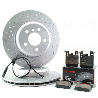 FOR BMW 330d 335d 430d 435d F30 F31 F32 F33 F34 F36 M SPORT PERFORMANCE DIMPLED GROOVED REAR 2-PIECE Bi-METALLIC BRAKE DISCS BREMBO PADS & WEAR WIRE SENSOR LEAD 345mm X 24mm