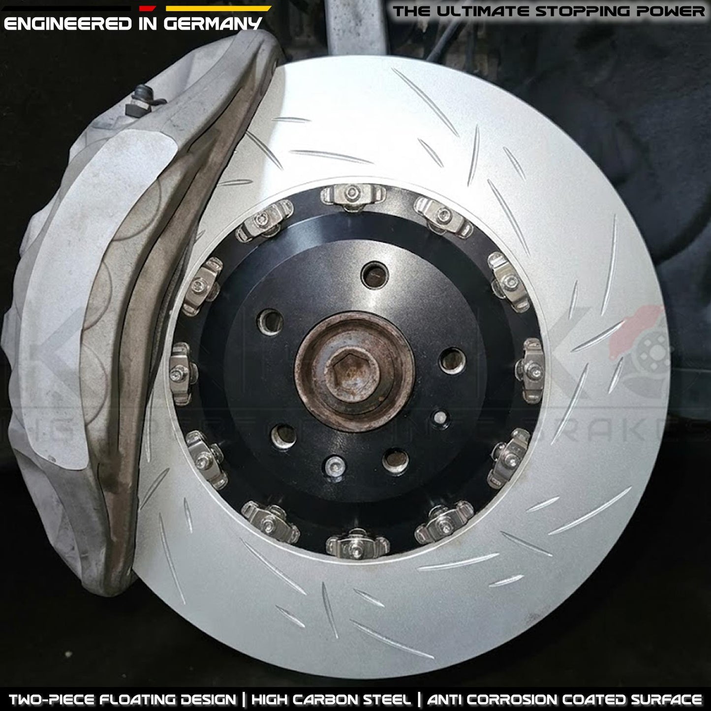 FOR AUDI Q7 Q8 SQ5 S4 S5 S6 S7 TWO-PIECE FLOATING FRONT BRAKE DISCS CERAMIC PADS