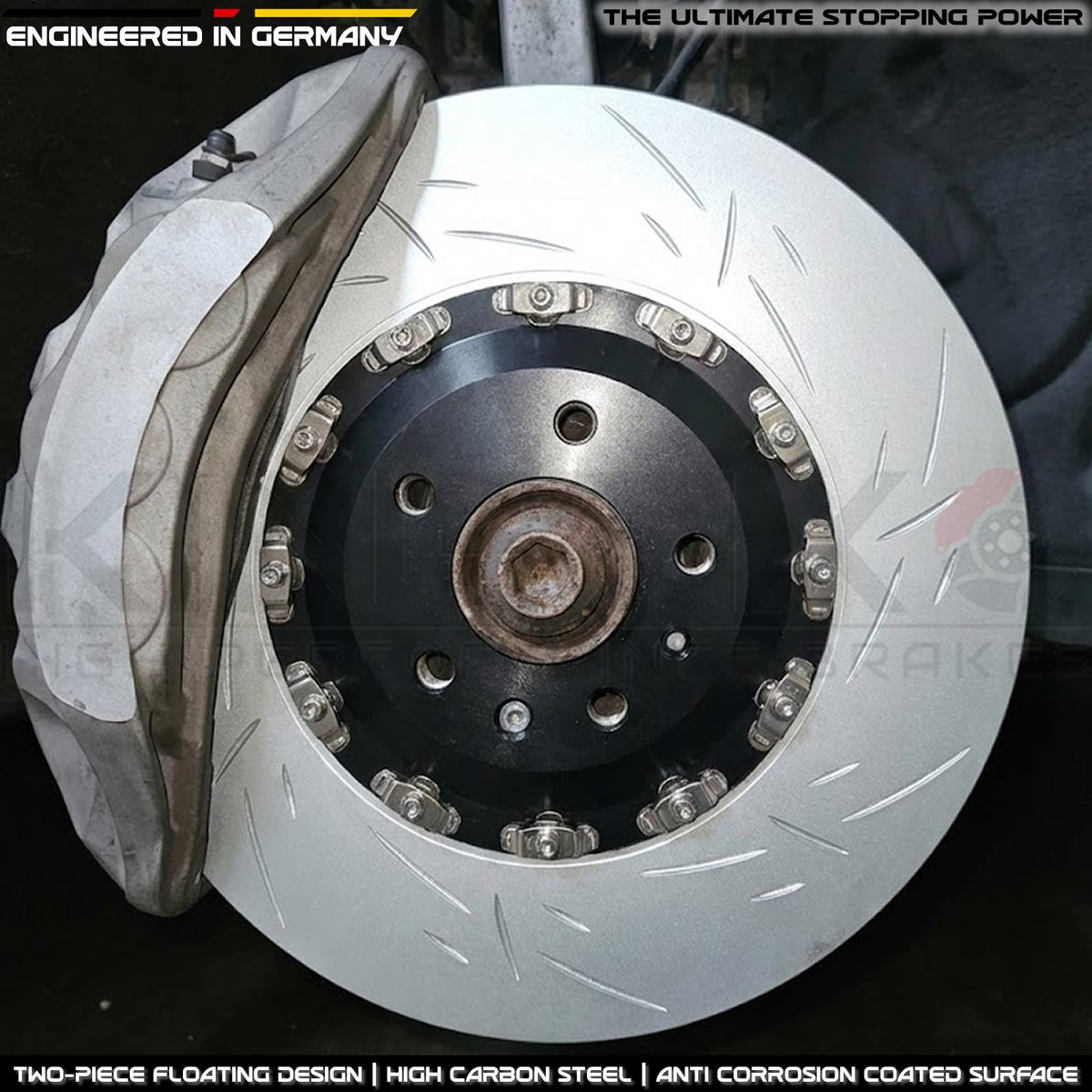 FOR AUDI Q7 Q8 SQ5 S4 S5 S6 S7 TWO-PIECE FLOATING FRONT BRAKE DISCS CERAMIC PADS