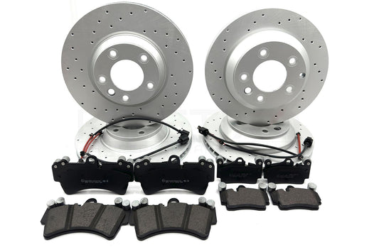 FOR PORSCHE CAYENNE FRONT REAR DRILLED PERFORMANCE BRAKE DISCS PADS WIRE SENSORS