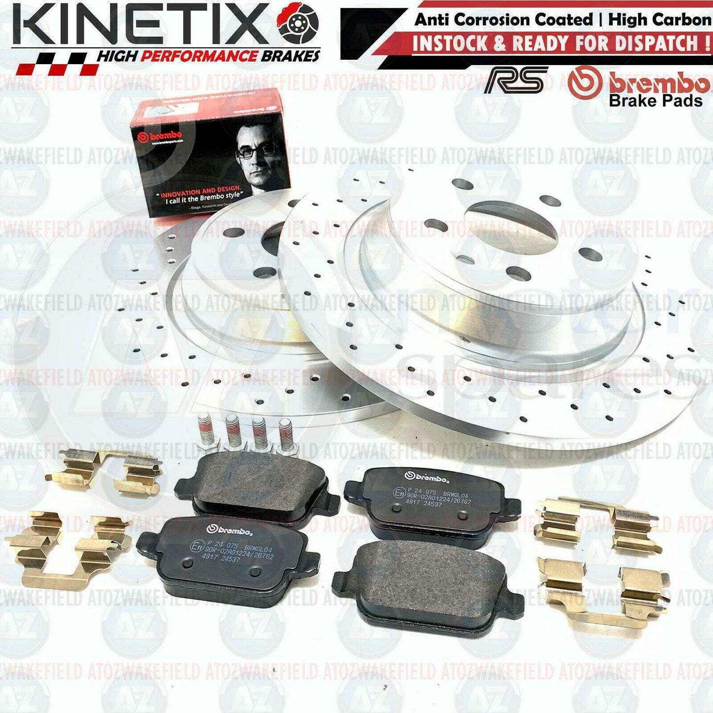 FOR FORD FOCUS 2.5 RS RS500 MK2 DRILLED REAR BRAKE DISCS BREMBO PADS 302mm