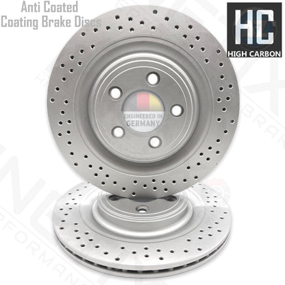 FOR JAGUAR XKR 4.2 SUPERCHARGED CROSS DRILLED FRONT REAR BRAKE DISCS PADS 355mm 326mm