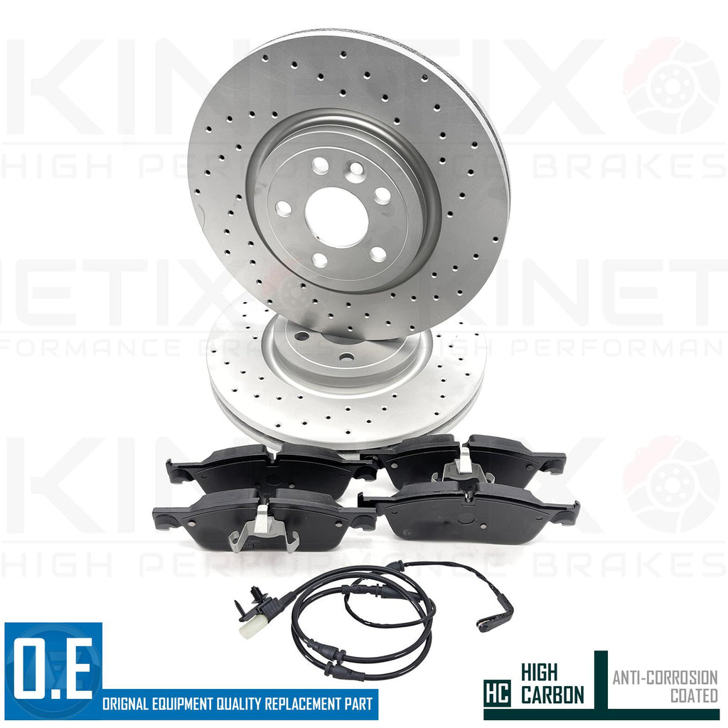 FOR JAGUAR XE 2.0 D 2015- COATED DRILLED FRONT BRAKE DISCS PADS WIRE 325mm X760