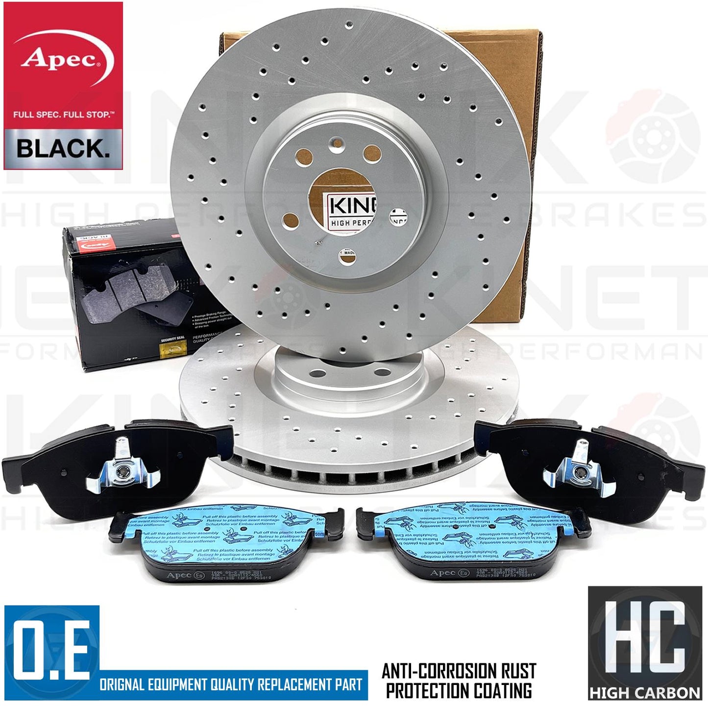 FOR POLESTAR 2 EV 2019- DRILLED FRONT REAR BRAKE DISCS APEC PADS 345mm 340mm