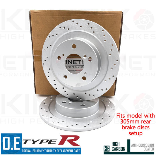 FOR HONDA CIVIC TYPE R FK8 REAR CROSS DRILLED COATED BRAKE DISCS PAIR 305mm