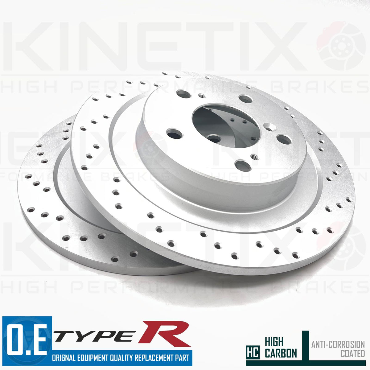 FOR HONDA CIVIC TYPE R FK8 CROSS DRILLED COATED REAR BRAKE DISCS PAIR 305m X 11m